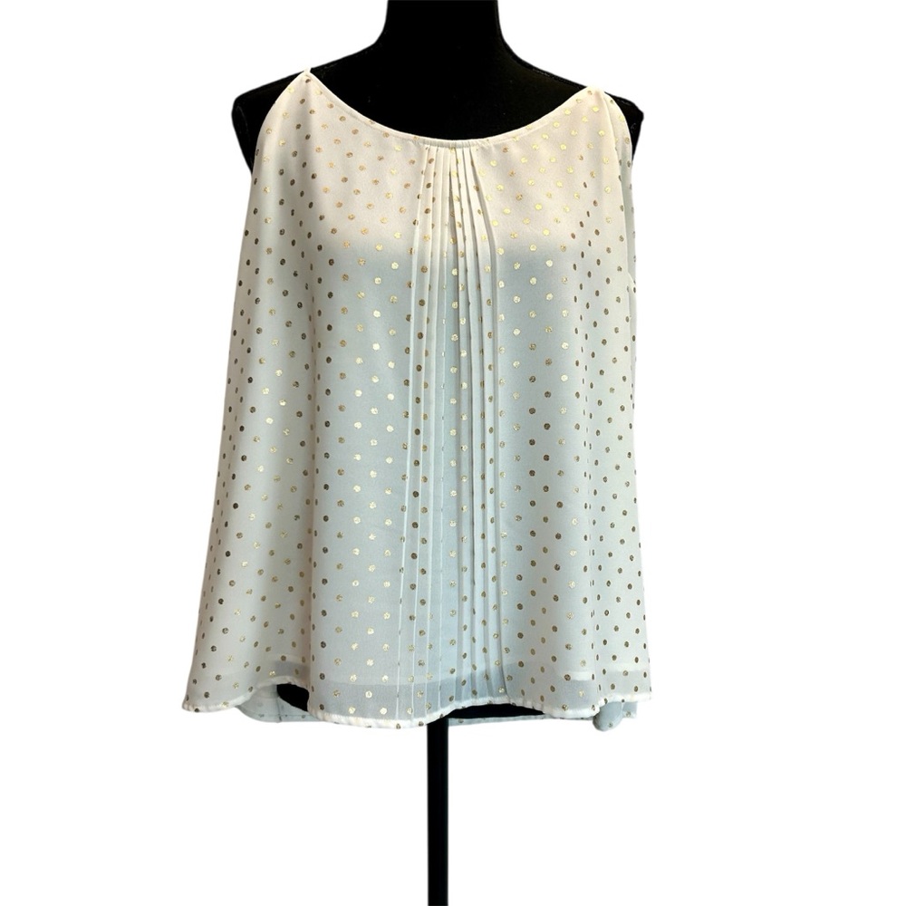 Kismet Ivory white cream metallic gold polkadot camisole tank top blouse Sz XL